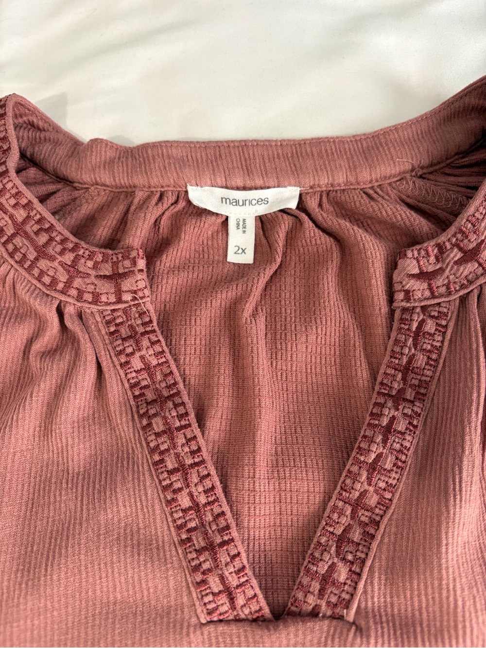Maurices Dusty Rose Embroidered V-Neck Tunic